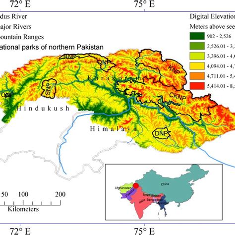 Map of the study area (northern mountains of Pakistan) encompasing ...