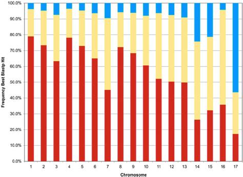 TBLASTN analysis of genes on each chromosome. The relative frequency of... | Download Scientific ...