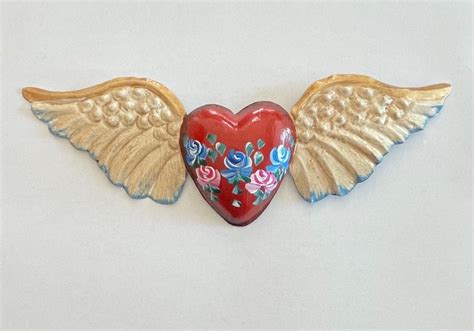 Painted Sacred Heart With Wings Mexican Decoration Sagrado | Etsy