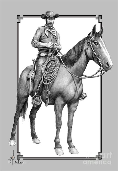 Cowboy On Horse Drawing