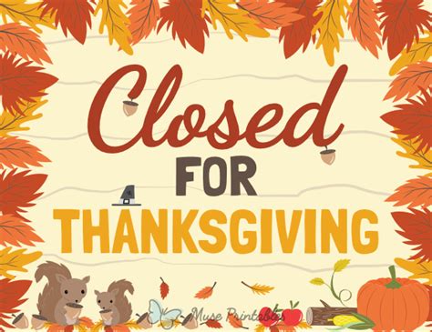 Printable Closed For Thanksgiving Sign