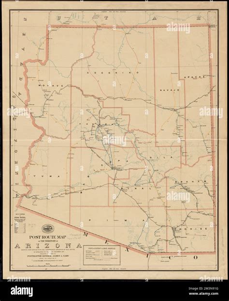 Post route map of the territory of Arizona showing post offices with the intermediate distances ...