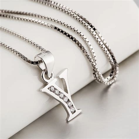 YFN 925 Sterling Silver Initial Y Letter Pendants Necklaces Women Men Gift Cubic Zirconia ...