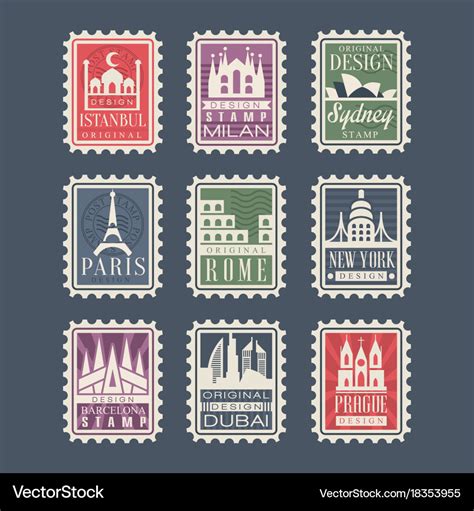 Collection stamps from different countries Vector Image