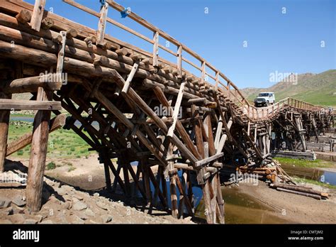 Jargalant funny wood bridge , Mongolia Stock Photo - Alamy