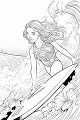 Premium Photo  Coloring Pages Of A woman Surfing On Wave In bikini sketch template