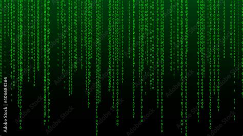 Vecteur Stock Green matrix background. Falling numbers on screen. Technology stream binary code ...