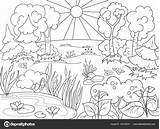 Cartoon coloring Book Black And White Nature Glade In The forest With  sketch template