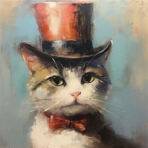 Premium AI Image | Painting of a cat wearing a top hat and bow tie generative ai