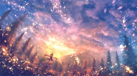 Anime Landscape, Particles, Scenic, Pretty, Beautiful, - Beautiful ...