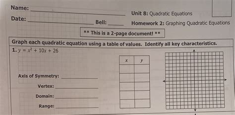 Graphing Quadratics Worksheet Answers