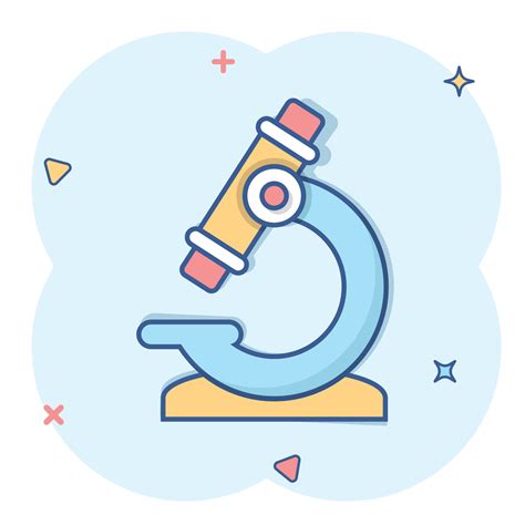 Microscope icon in comic style. Laboratory magnifier cartoon vector illustration on isolated ...