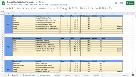 Workout Schedule Template Google Sheets