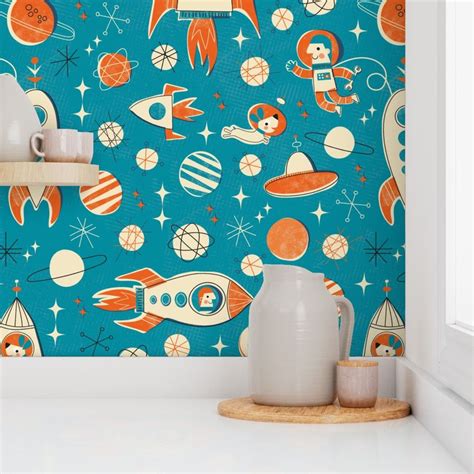 Lost in Space Blue Large Scale Wallpaper | Spoonflower