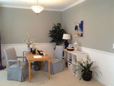 Formal dining room turned into a home office. Wall color is Sherwin Williams Sensible Hue | Home ...