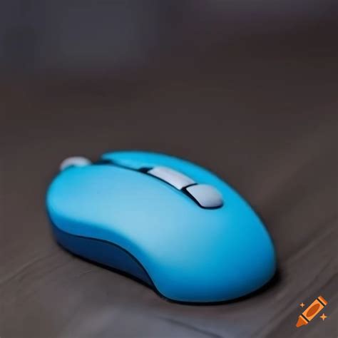 Blue computer mouse on white table on Craiyon