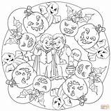 Halloween Mandala With Drakula Frankenstein Ghost And Jack O  sketch template