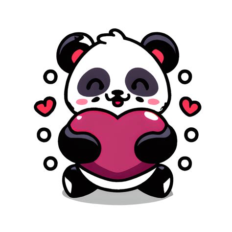 Cute Kawaii Panda Hugs a Heart · Creative Fabrica