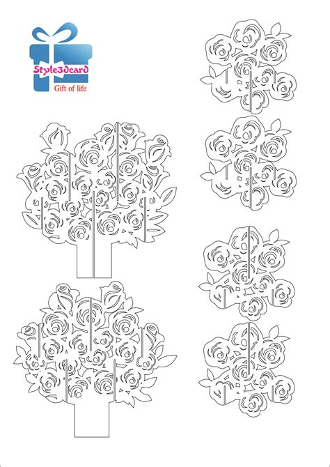 Rose pattern kirigami 1 | Pop up card templates, Birthday card pop up, Pop up flower cards