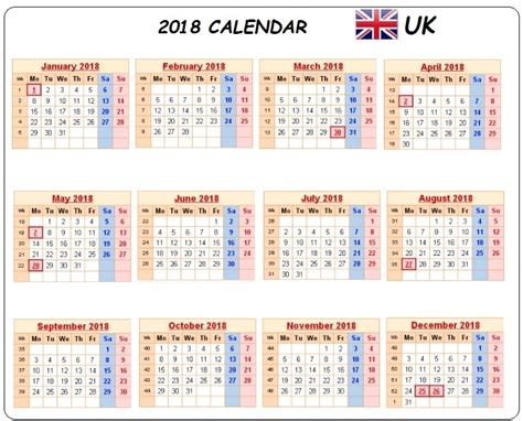 Wall & Desk Calendar 2018 UK with Holidays | Printable Templates Letter Calendar Word Excel