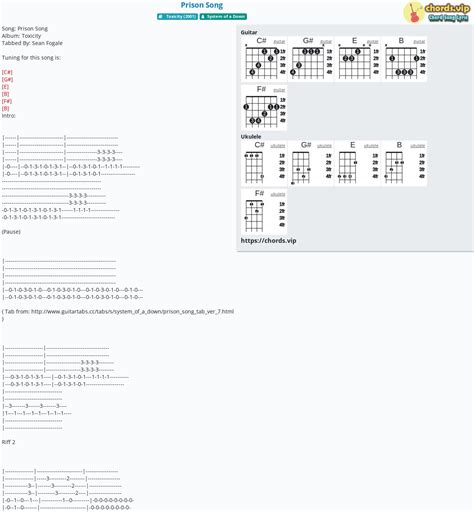 Chord: Prison Song - System of a Down - tab, song lyric, sheet, guitar ...