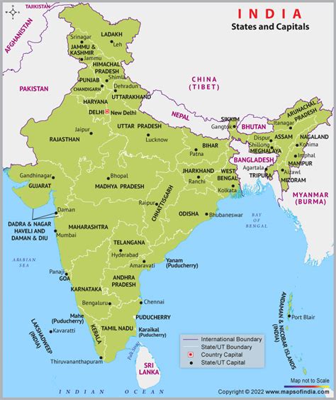 States and Capitals of India Map, List of Total 28 States and Capitals of India
