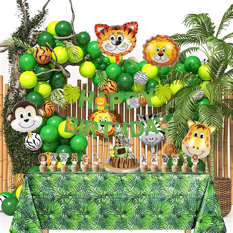 Jungle Party Decorations Grass Table Skirt Dinosaur Safari Happy ...