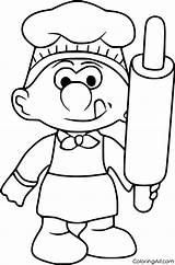 Smurf Holds A Rolling Pin Coloring Page  ColoringAll sketch template