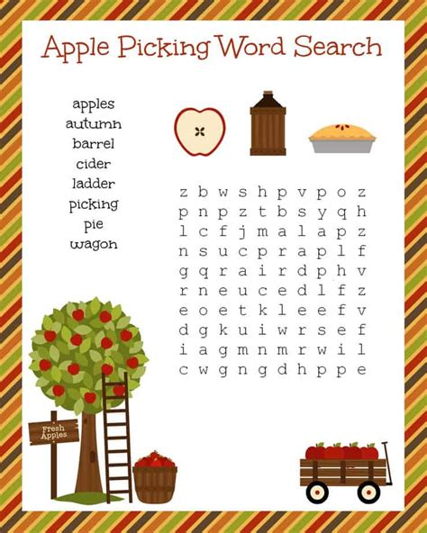 FREE Fall Festive Apple Picking Word Search Printable Worksheet