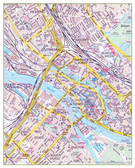 Large detailed map of central part of Bremen city | Bremen | Germany ...