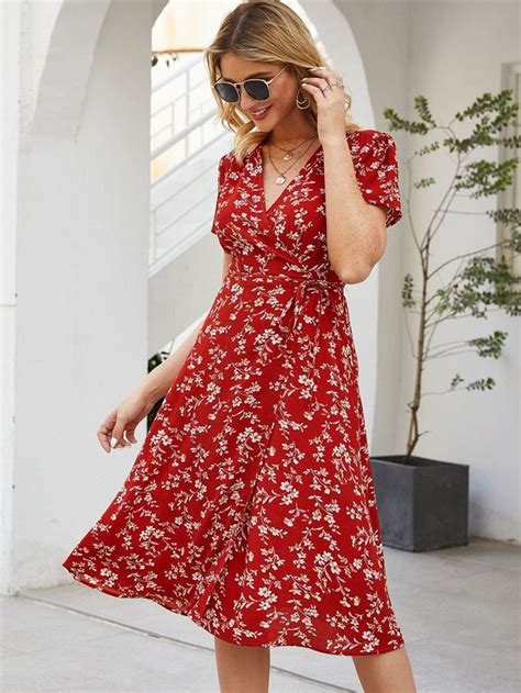 Free Returns Free Shipping On Orders $49+ . Floral Print Wrap Belted Dress- Women Dresses at ...