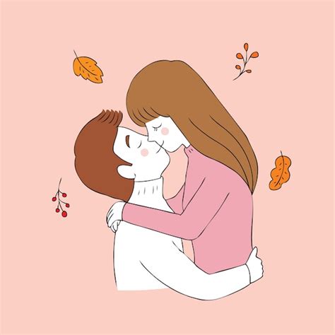 Dibujos animados lindo otoño pareja besándose vector. | Descargar ...