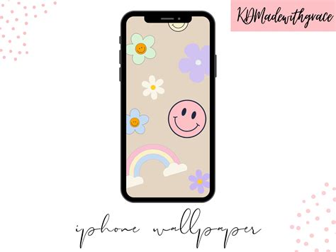 Neutral Smiley Face iPhone Wallpaper, Rainbow Flower Phone Background ...