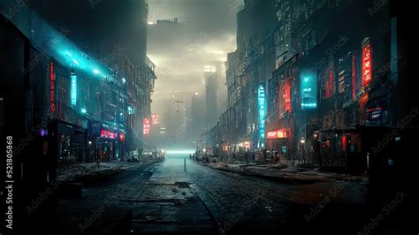 Fototapeta Cyberpunk streets illustration, futuristic city, dystoptic ...