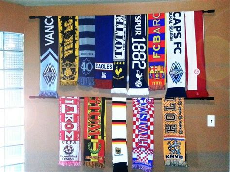 Soccer (football) sport scarf wall display diy with curtain rod | Scarf ...