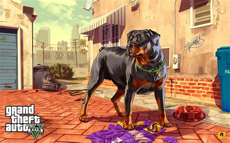 Wallpaper : illustration, video games, Grand Theft Auto V, Grand Theft Auto, Rottweiler ...