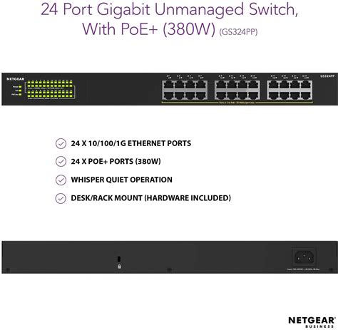 NETGEAR 24 PORT GIGABIT UNMANAGED POE+ ETHERNET SWITCH (380W) | Lin Haw International