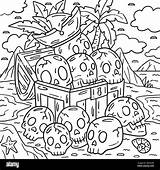 Pirate Chest With Skulls Coloring Page For Kids Stock Vector Image  sketch template