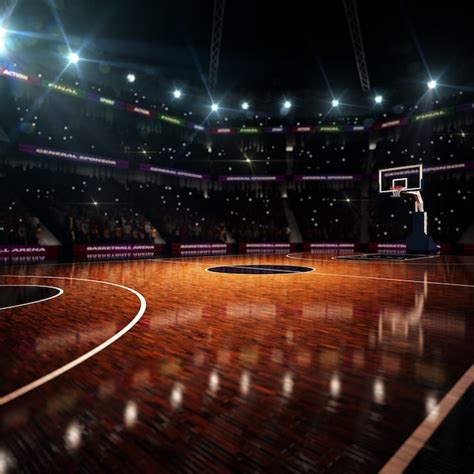 Quadra de basquete. arena esportiva. Renderização 3D | Foto Premium