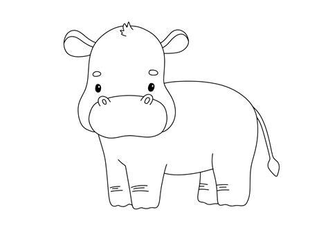 Cute hippopotamus in line style. Drawing african baby hippo isolated on ...