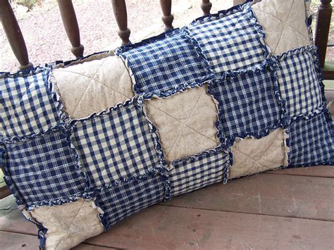 Blue Homespun Rag Quilt Pillow Sham Country Primitive | Rag quilt ...