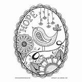 “Hope” Bird And Flowers Free Coloring Page sketch template
