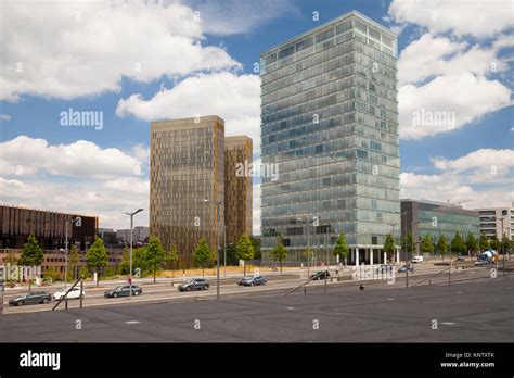 Street in front of European Court of Justice, EU Building, Kirchberg ...