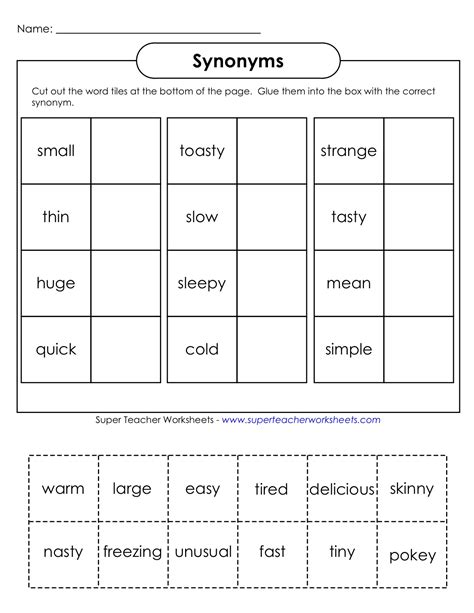 Printable Synonym And Antonym Worksheets