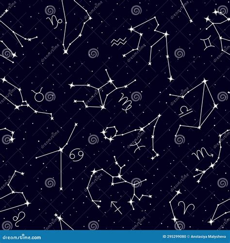 Seamless Pattern of Zodiac Constellations on Night Sky Stock Illustration - Illustration of line ...