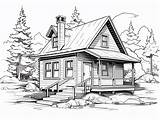 Cute Country Cabin Coloring Page  sketch template