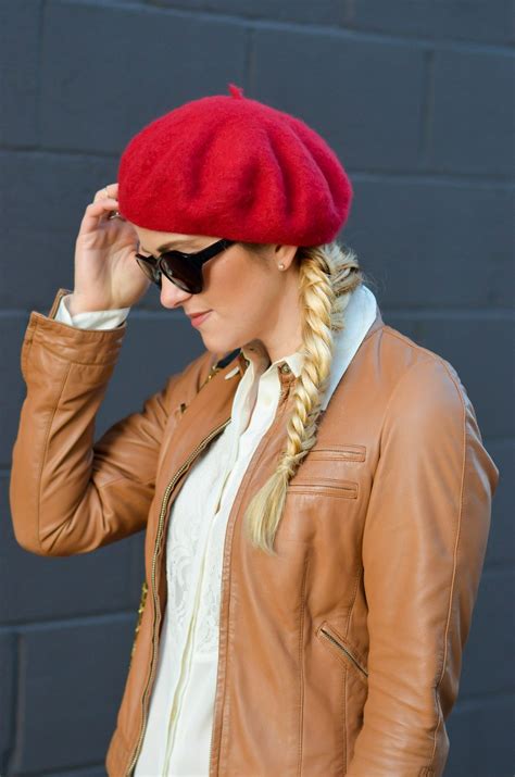 Chic Red Beret Outfit | Beret outfit, Red berets, Leather jacket