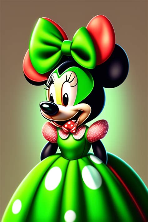 Lexica - Minnie mouse in a green dress with a green bow, cartoon 2d art, cutesy