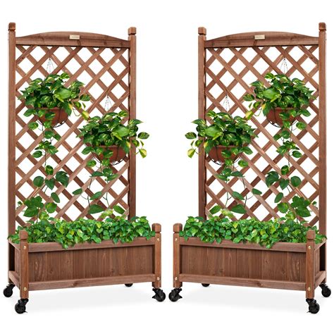 Buy Best Choice Products Set of 2 48in Wood er Box & Diamond Lattice Trellis, Mobile Outdoor ...