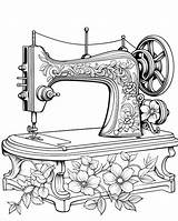 Antique Sewing Machine Pages Coloring sketch template
